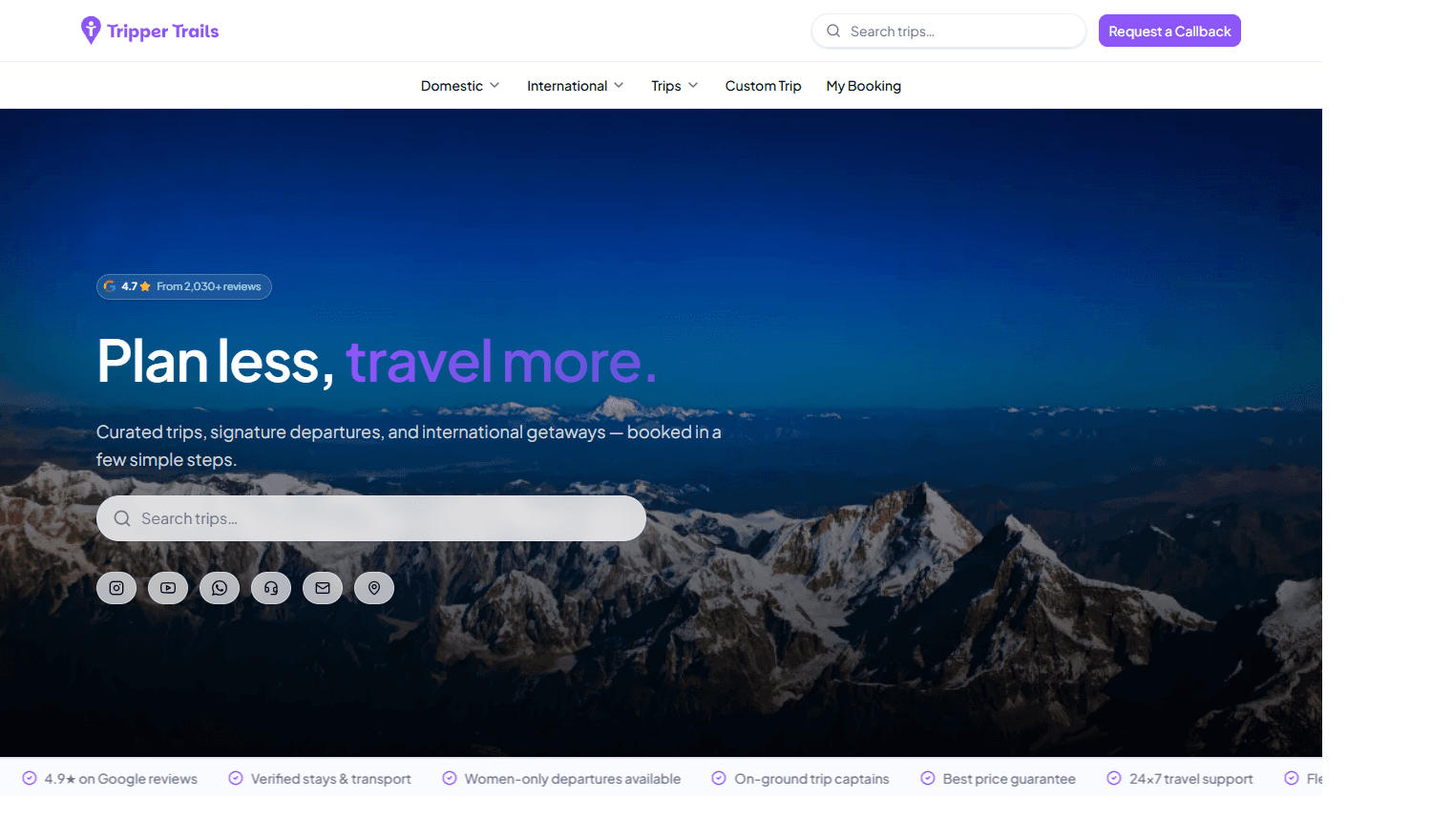 TravelOS branded customer storefront home page