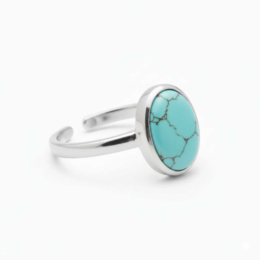 Turquoise Oval Ring in sterling silver with light blue turquoise gemstone setting