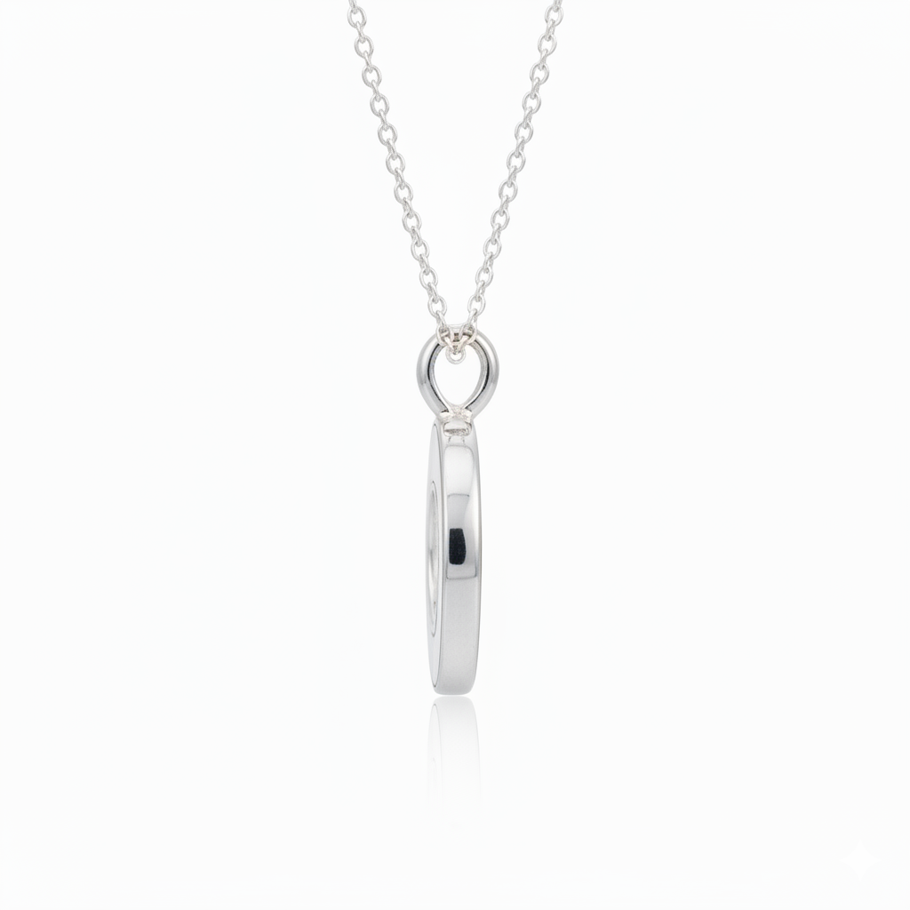 Silver necklace with a unique pendant on a white background