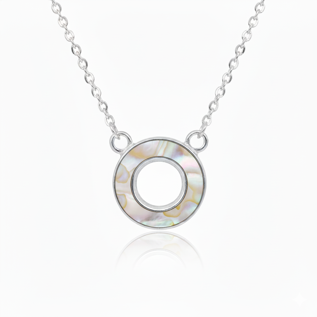 Necklace with a circular pendant on a white background