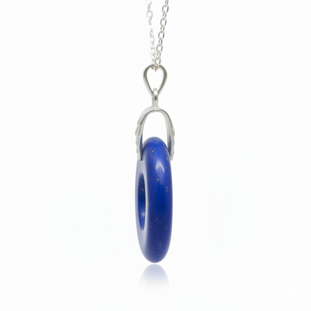 Necklace with a blue pendant on a white background