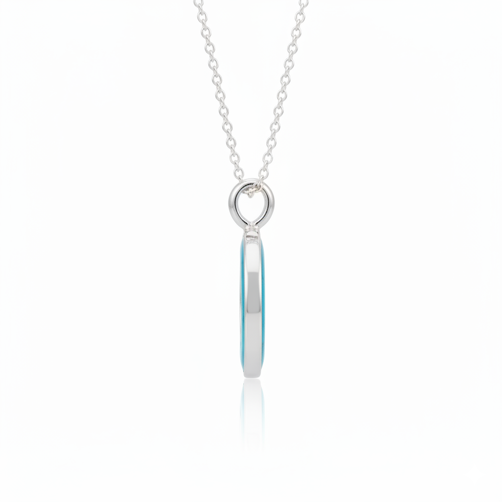 Silver necklace with a unique pendant on a white background