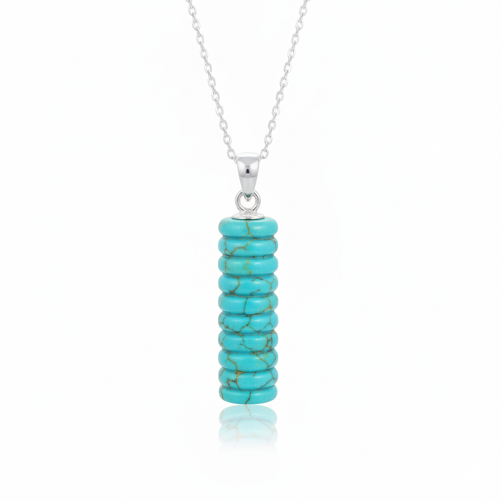 Turquoise beaded necklace on a white background