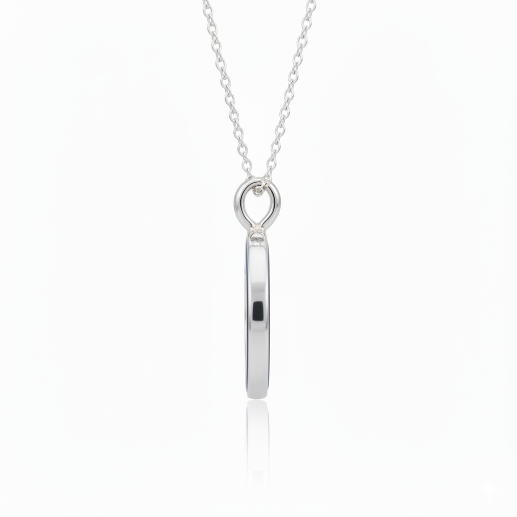 Silver necklace with a unique pendant on a white background