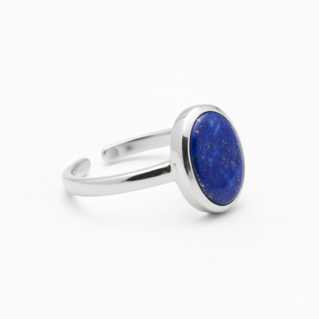 Lapis Oval Ring in sterling silver with deep blue lapis lazuli gemstone setting